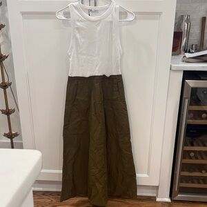 New Zara White and Olive Two-Tone Women's dress skirt set